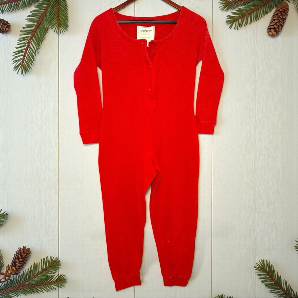 Vintage 90s Victoria’s Secret Country Red Waffle Knit Thermal Union Suit Small